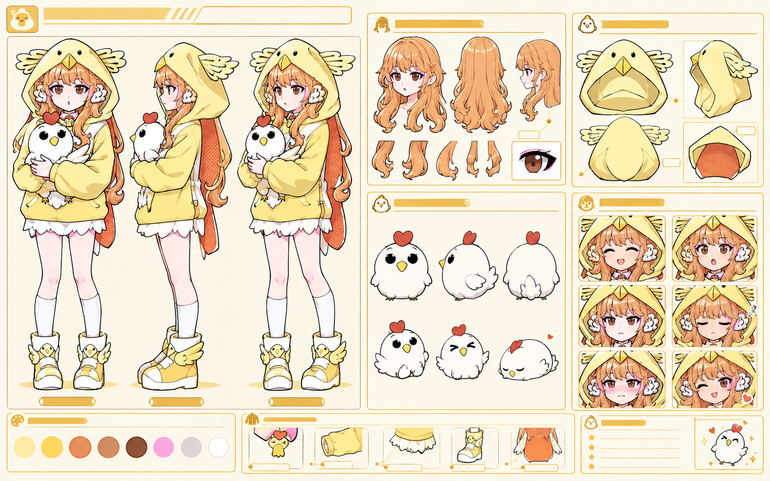 Full 3-View Turnaround & Expression Sheet.